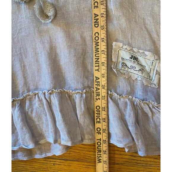 JDL Linen Tunic Top Women’s XS/S Ruffle Shirt Flower Appliqué Beige - Picture 9 of 9